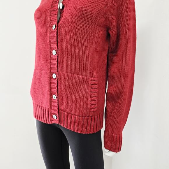 Lands End Cardigan Sweater M 10-12 Womens Rust Button Front Pockets Chunky Knit - Picture 3 of 10